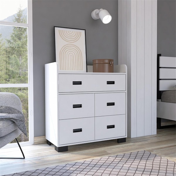 Gfancy Fixtures 33 in. Manufactured Wood Five Drawer Standard Dresser, White GF3670334 - main